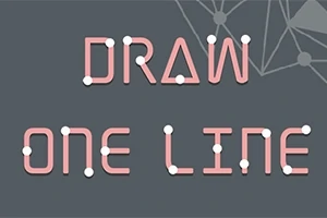 Chữ Draw One Line màu hồng được kết nối bởi các điểm trắng trên nền xám với các đường kẻ hình học ở góc trên bên phải