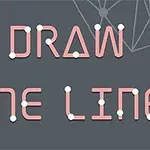 Chữ Draw One Line màu hồng được kết nối bởi các điểm trắng trên nền xám với các đường kẻ hình học ở góc trên bên phải