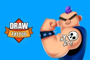 Nhân vật hoạt hình với kiểu tóc mohawk tím khoe hình xăm đầu lâu trên bắp tay, nền màu xanh dương