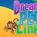 Hình ảnh có chữ Dream Pet Link với nền màu xanh và vàng, cùng một con khỉ và một con vẹt trắng vui nhộn xung quanh