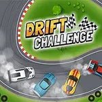 Hình ảnh bốn chiếc xe đua đang drift quanh góc cua trên đường đua uốn lượn, với chữ Drift Challenge nổi bật ở trung tâm