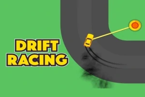 Chiếc xe màu vàng đang drift trên đường đen với khói bốc lên, bên cạnh có chữ DRIFT RACING