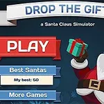 Ông già Noel đang cầm một món quà với các nút Play, Best Santas và More Games trên nền xanh