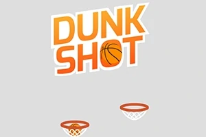 Chữ DUNK SHOT màu cam với hình quả bóng rổ ở giữa và hai rổ bóng bên dưới
