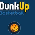Chữ Dunk Up Basketball với hình ảnh quả bóng rổ trên nền màu xanh đậm
