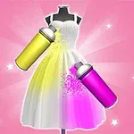 Một chiếc váy trắng trên mannequin được phun sơn vàng và hồng, với nền màu hồng và các ngôi sao trắng nhỏ
