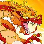 Rồng đỏ với hàm răng sắc nhọn và số 8 trên nền vàng rực rỡ