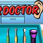 Một hình ảnh với dòng chữ Ears Doctor và hình ảnh các dụng cụ y tế tai mũi họng