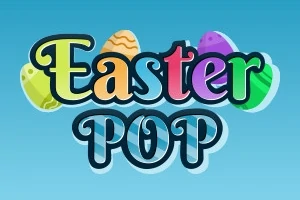 Chữ Easter POP nhiều màu sắc với hình ảnh trứng Phục Sinh ở phía sau trên nền xanh