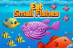 Hình ảnh nhiều con cá đầy màu sắc bơi trong đại dương với chữ Eat Small Fishes