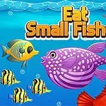Hình ảnh nhiều con cá đầy màu sắc bơi trong đại dương với chữ Eat Small Fishes