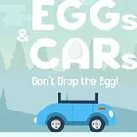 Hình ảnh minh họa một chiếc xe hơi màu xanh trên nền cảnh rừng, với chữ EGGs & CARs, Dont Drop the Egg!