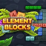 Hình ảnh có chữ Element Blocks nổi bật với các khối vuông màu sắc khác nhau sắp xếp trên nền gạch và lá cây xanh