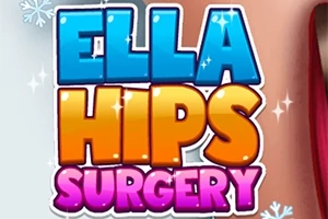 Chữ Ella Hips Surgery với các màu sắc tươi sáng trên nền sáng và có họa tiết tuyết xung quanh