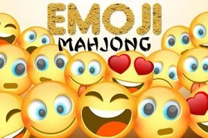 Các biểu tượng cảm xúc đang cười và biểu cảm được xếp chồng lên nhau với từ EMOJI và MAHJONG ở phía trên