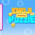 Các biểu tượng cảm xúc khác nhau trên nền xanh với tiêu đề màu vàng và xanh có chữ Emoji Puzzle