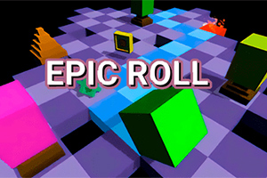 Khối hộp màu xanh lá cây và hồng trên bảng màu tím với chữ EPIC ROLL nổi bật ở trung tâm