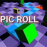 Khối hộp màu xanh lá cây và hồng trên bảng màu tím với chữ EPIC ROLL nổi bật ở trung tâm
