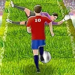 Cầu thủ số 10 đang dẫn bóng trên sân cỏ với thủ môn nằm dưới trong tư thế cản phá