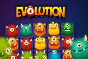 Các sinh vật hoạt hình nhiều màu sắc với mắt to và sừng nhỏ trên nền chữ EVOLUTION lớn phía trên