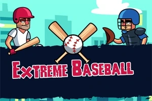 Hai nhân vật hoạt hình đang đứng đối diện với trang bị bóng chày, với chữ Extreme Baseball xuất hiện phía trước