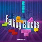Các khối màu sắc rơi xung quanh dòng chữ Falling Blocks trên nền xanh tím
