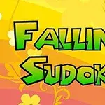 Chữ Falling Sudoku màu xanh lá cây nổi bật trên nền màu vàng cam với hoa văn và họa tiết trang trí