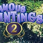 Người phụ nữ cầm ô đứng trước nền hoa lá xanh tươi với chữ Famous Paintings 2 màu tím