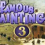 Tiêu đề Famous Paintings 3 với một bức tranh mùa đông ở nền, có người đi bộ và nhà cửa