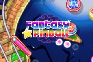 Hình ảnh hiển thị logo Fantasy Pinball với thiết kế rực rỡ, đầy màu sắc, nằm trên nền một bàn chơi pinball với các chi tiết nổi bật như thanh điều khiển và đường ray
