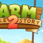 Tiêu đề Farm Puzzle Story 2 với chữ màu xanh lá và đỏ, nền là cảnh nông trại với bầu trời xanh