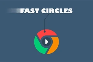 Chữ FAST CIRCLES nổi bật phía trên biểu tượng hình tròn với các màu đỏ, xanh lá, và vàng, có nút phát ở giữa