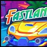 Xe ô tô màu vàng với thiết kế tương lai có gắn vũ khí phía trước, cùng dòng chữ FASTLANERS nổi bật phía trên