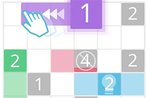 Hình ảnh hiển thị các ô số màu sắc khác nhau và biểu tượng bàn tay với mũi tên quay lại trong một lưới