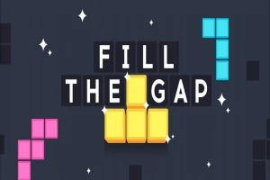Chữ FILL THE GAP được tạo thành từ các khối vuông vàng, xanh dương và hồng trên nền tối với các ngôi sao lấp lánh xung quanh