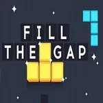 Chữ FILL THE GAP được tạo thành từ các khối vuông vàng, xanh dương và hồng trên nền tối với các ngôi sao lấp lánh xung quanh
