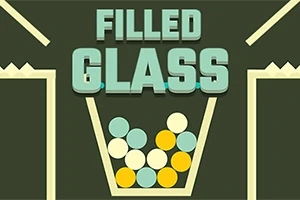 Hình ảnh có dòng chữ FILLED GLASS phía trên cốc chứa các quả bóng với màu sắc vàng, xanh lục và trắng trên nền tối
