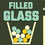 Hình ảnh có dòng chữ FILLED GLASS phía trên cốc chứa các quả bóng với màu sắc vàng, xanh lục và trắng trên nền tối