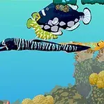 Nền dưới nước với bốn con cá đầy màu sắc và dòng chữ lớn find the fish