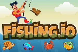 Người đàn ông đang câu cá với hình ảnh một chiếc giày trên cần câu, cùng với các loài cá và một con cua bên dưới, trên nền chữ lớn Fishing
