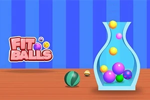 Các quả bóng màu sắc đang nằm trong và xung quanh một chiếc lọ xanh trên nền sọc xanh lam