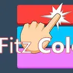 Ngón tay chạm vào một khối màu đỏ với ba khối màu xếp chồng và dòng chữ Fitz Color