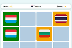 Các lá cờ của các quốc gia trên một lưới ô vuông, với tiêu đề hiển thị Thailand và điểm số ở góc trên cùng