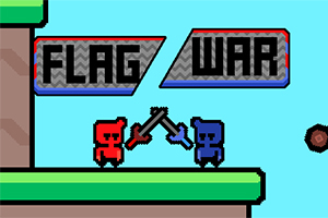 Hai nhân vật kiểu pixel, một đỏ một xanh, đang đấu kiếm dưới dòng chữ FLAG WAR