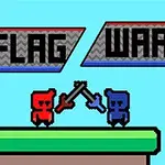 Hai nhân vật kiểu pixel, một đỏ một xanh, đang đấu kiếm dưới dòng chữ FLAG WAR