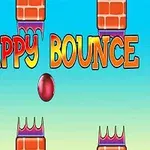 Dòng chữ FLAPPY BOUNCE với nền gạch và một quả bóng màu đỏ ở giữa