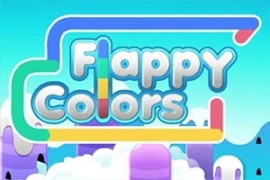 Tiêu đề Flappy Colors với chữ sắc màu nổi bật trên nền bầu trời xanh và mây trắng