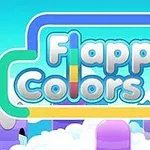 Tiêu đề Flappy Colors với chữ sắc màu nổi bật trên nền bầu trời xanh và mây trắng