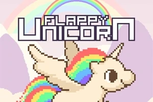 Kỳ lân có cánh với bờm và đuôi cầu vồng trước nền cầu vồng trong phong cách pixel art