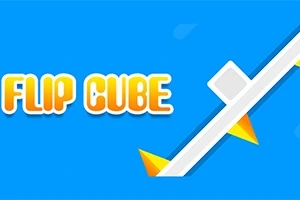 Văn bản FLIP CUBE trên nền xanh với hình ảnh một khối vuông trên đường chéo có gai nhọn màu vàng